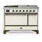ILVE Majestic III 48-inch Dual Fuel Range with 5 Liquid Propane Burner, Griddle, French Top and Solid Door Electric Oven in Antique White with Burnished Trim (UM48FSQNR3AWBLP)