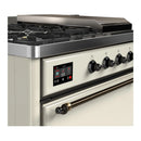 ILVE Majestic III 48-inch Dual Fuel Range with 5 Natural Gas Burner, Griddle, French Top and Solid Door Electric Oven in Antique White with Burnished Trim (UM48FSQNR3AWB)