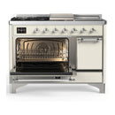ILVE Majestic III 48-inch Dual Fuel Range with 5 Natural Gas Burner, Griddle, French Top and Solid Door Electric Oven in Antique White with Chrome Trim (UM48FSQNR3AWC)