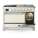 ILVE Majestic III 48-inch Dual Fuel Range with 5 Liquid Propane Burner, Griddle, French Top and Solid Door Electric Oven in Antique White with Chrome Trim (UM48FSQNR3AWCLP)