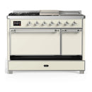ILVE Majestic III 48-inch Dual Fuel Range with 5 Natural Gas Burner, Griddle, French Top and Solid Door Electric Oven in Antique White with Chrome Trim (UM48FSQNR3AWC)