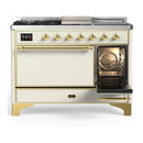 ILVE Majestic III 48-inch Dual Fuel Range with 5 Liquid Propane Burner, Griddle, French Top and Solid Door Electric Oven in Antique White with Brass Trim (UM48FSQNR3AWGLP)