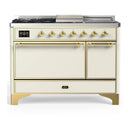 ILVE Majestic III 48-inch Dual Fuel Range with 5 Liquid Propane Burner, Griddle, French Top and Solid Door Electric Oven in Antique White with Brass Trim (UM48FSQNR3AWGLP)