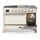 ILVE Majestic III 48-inch Dual Fuel Range with 5 Liquid Propane Burner, Griddle, French Top and Solid Door Electric Oven in Antique White with Copper Trim (UM48FSQNR3AWPLP)
