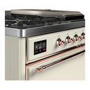 ILVE Majestic III 48-inch Dual Fuel Range with 5 Natural Gas Burner, Griddle, French Top and Solid Door Electric Oven in Antique White with Copper Trim (UM48FSQNR3AWP)