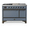 ILVE Majestic III 48-inch Dual Fuel Range with 5 Liquid Propane Burner, Griddle, French Top and Solid Door Electric Oven in Blue Grey with Burnished Trim (UM48FSQNR3BGBLP)