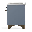 ILVE Majestic III 48-inch Dual Fuel Range with 5 Natural Gas Burner, Griddle, French Top and Solid Door Electric Oven in Blue Grey with Burnished Trim (UM48FSQNR3BGB)