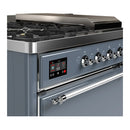 ILVE Majestic III 48-inch Dual Fuel Range with 5 Natural Gas Burner, Griddle, French Top and Solid Door Electric Oven in Blue Grey with Chrome Trim (UM48FSQNR3BGC)