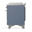 ILVE Majestic III 48-inch Dual Fuel Range with 5 Natural Gas Burner, Griddle, French Top and Solid Door Electric Oven in Blue Grey with Chrome Trim (UM48FSQNR3BGC)