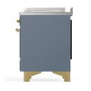 ILVE Majestic III 48-inch Dual Fuel Range with 5 Natural Gas Burner, Griddle, French Top and Solid Door Electric Oven in Blue Grey with Brass Trim (UM48FSQNR3BGG)