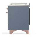 ILVE Majestic III 48-inch Dual Fuel Range with 5 Natural Gas Burner, Griddle, French Top and Solid Door Electric Oven in Blue Grey with Copper Trim (UM48FSQNR3BGP)