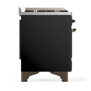 ILVE Majestic III 48-inch Dual Fuel Range with 5 Natural Gas Burner, Griddle, French Top and Solid Door Electric Oven in Glossy Black with Burnished Trim (UM48FSQNR3BKB)