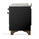 ILVE Majestic III 48-inch Dual Fuel Range with 5 Liquid Propane Burner, Griddle, French Top and Solid Door Electric Oven in Glossy Black with Burnished Trim (UM48FSQNR3BKBLP)