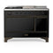 ILVE Majestic III 48-inch Dual Fuel Range with 5 Natural Gas Burner, Griddle, French Top and Solid Door Electric Oven in Glossy Black with Burnished Trim (UM48FSQNR3BKB)