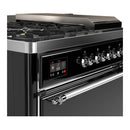 ILVE Majestic III 48-inch Dual Fuel Range with 5 Liquid Propane Burner, Griddle, French Top and Solid Door Electric Oven in Glossy Black with Chrome Trim (UM48FSQNR3BKCLP)