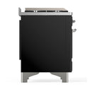 ILVE Majestic III 48-inch Dual Fuel Range with 5 Natural Gas Burner, Griddle, French Top and Solid Door Electric Oven in Glossy Black with Chrome Trim (UM48FSQNR3BKC)