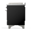 ILVE Majestic III 48-inch Dual Fuel Range with 5 Natural Gas Burner, Griddle, French Top and Solid Door Electric Oven in Glossy Black with Chrome Trim (UM48FSQNR3BKC)