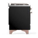 ILVE Majestic III 48-inch Dual Fuel Range with 5 Natural Gas Burner, Griddle, French Top and Solid Door Electric Oven in Glossy Black with Copper Trim (UM48FSQNR3BKP)