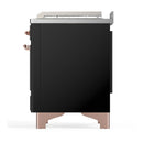 ILVE Majestic III 48-inch Dual Fuel Range with 5 Natural Gas Burner, Griddle, French Top and Solid Door Electric Oven in Glossy Black with Copper Trim (UM48FSQNR3BKP)