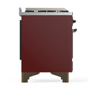 ILVE Majestic III 48-inch Dual Fuel Range with 5 Natural Gas Burner, Griddle, French Top and Solid Door Electric Oven in Burgundy with Burnished Trim (UM48FSQNR3BUB)