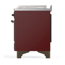 ILVE Majestic III 48-inch Dual Fuel Range with 5 Liquid Propane Burner, Griddle, French Top and Solid Door Electric Oven in Burgundy with Burnished Trim (UM48FSQNR3BUBLP)