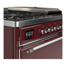ILVE Majestic III 48-inch Dual Fuel Range with 5 Natural Gas Burner, Griddle, French Top and Solid Door Electric Oven in Burgundy with Chrome Trim (UM48FSQNR3BUC)