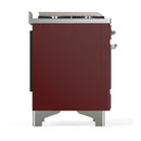 ILVE Majestic III 48-inch Dual Fuel Range with 5 Natural Gas Burner, Griddle, French Top and Solid Door Electric Oven in Burgundy with Chrome Trim (UM48FSQNR3BUC)