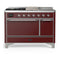 ILVE Majestic III 48-inch Dual Fuel Range with 5 Natural Gas Burner, Griddle, French Top and Solid Door Electric Oven in Burgundy with Chrome Trim (UM48FSQNR3BUC)