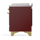 ILVE Majestic III 48-inch Dual Fuel Range with 5 Natural Gas Burner, Griddle, French Top and Solid Door Electric Oven in Burgundy with Brass Trim (UM48FSQNR3BUG)
