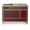 ILVE Majestic III 48-inch Dual Fuel Range with 5 Liquid Propane Burner, Griddle, French Top and Solid Door Electric Oven in Burgundy with Brass Trim (UM48FSQNR3BUGLP)