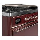 ILVE Majestic III 48-inch Dual Fuel Range with 5 Natural Gas Burner, Griddle, French Top and Solid Door Electric Oven in Burgundy with Copper Trim (UM48FSQNR3BUP)