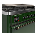 ILVE Majestic III 48-inch Dual Fuel Range with 5 Liquid Propane Burner, Griddle, French Top and Solid Door Electric Oven in Emerald Green with Burnished Trim (UM48FSQNR3EGBLP)