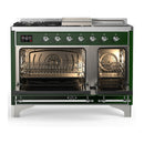 ILVE Majestic III 48-inch Dual Fuel Range with 5 Natural Gas Burner, Griddle, French Top and Solid Door Electric Oven in Emerald Green with Chrome Trim (UM48FSQNR3EGC)
