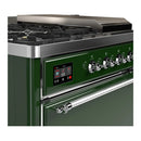 ILVE Majestic III 48-inch Dual Fuel Range with 5 Natural Gas Burner, Griddle, French Top and Solid Door Electric Oven in Emerald Green with Chrome Trim (UM48FSQNR3EGC)
