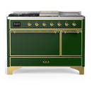 ILVE Majestic III 48-inch Dual Fuel Range with 5 Natural Gas Burner, Griddle, French Top and Solid Door Electric Oven in Emerald Green with Brass Trim (UM48FSQNR3EGG)