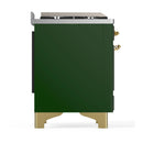 ILVE Majestic III 48-inch Dual Fuel Range with 5 Natural Gas Burner, Griddle, French Top and Solid Door Electric Oven in Emerald Green with Brass Trim (UM48FSQNR3EGG)