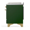 ILVE Majestic III 48-inch Dual Fuel Range with 5 Liquid Propane Burner, Griddle, French Top and Solid Door Electric Oven in Emerald Green with Brass Trim (UM48FSQNR3EGGLP)