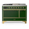 ILVE Majestic III 48-inch Dual Fuel Range with 5 Liquid Propane Burner, Griddle, French Top and Solid Door Electric Oven in Emerald Green with Brass Trim (UM48FSQNR3EGGLP)