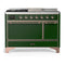ILVE Majestic III 48-inch Dual Fuel Range with 5 Natural Gas Burner, Griddle, French Top and Solid Door Electric Oven in Emerald Green with Copper Trim (UM48FSQNR3EGP)