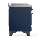 ILVE Majestic III 48-inch Dual Fuel Range with 5 Natural Gas Burner, Griddle, French Top and Solid Door Electric Oven in Midnight Blue with Burnished Trim (UM48FSQNR3MBB)