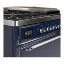 ILVE Majestic III 48-inch Dual Fuel Range with 5 Natural Gas Burner, Griddle, French Top and Solid Door Electric Oven in Midnight Blue with Chrome Trim (UM48FSQNR3MBC)