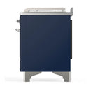 ILVE Majestic III 48-inch Dual Fuel Range with 5 Natural Gas Burner, Griddle, French Top and Solid Door Electric Oven in Midnight Blue with Chrome Trim (UM48FSQNR3MBC)
