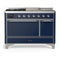 ILVE Majestic III 48-inch Dual Fuel Range with 5 Natural Gas Burner, Griddle, French Top and Solid Door Electric Oven in Midnight Blue with Chrome Trim (UM48FSQNR3MBC)
