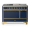 ILVE Majestic III 48-inch Dual Fuel Range with 5 Liquid Propane Burner, Griddle, French Top and Solid Door Electric Oven in Blue Grey with Brass Trim (UM48FSQNR3MBGLP)