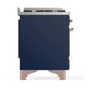 ILVE Majestic III 48-inch Dual Fuel Range with 5 Natural Gas Burner, Griddle, French Top and Solid Door Electric Oven in Midnight Blue with Copper Trim (UM48FSQNR3MBP)