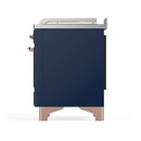 ILVE Majestic III 48-inch Dual Fuel Range with 5 Natural Gas Burner, Griddle, French Top and Solid Door Electric Oven in Midnight Blue with Copper Trim (UM48FSQNR3MBP)
