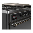 ILVE Majestic III 48-inch Dual Fuel Range with 5 Liquid Propane Burner, Griddle, French Top and Solid Door Electric Oven in Graphite Matte with Burnished Trim (UM48FSQNR3MGBLP)