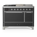 ILVE Majestic III 48-inch Dual Fuel Range with 5 Natural Gas Burner, Griddle, French Top and Solid Door Electric Oven in Graphite Matte with Chrome Trim (UM48FSQNR3MGC)