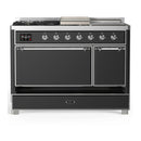ILVE Majestic III 48-inch Dual Fuel Range with 5 Natural Gas Burner, Griddle, French Top and Solid Door Electric Oven in Graphite Matte with Chrome Trim (UM48FSQNR3MGC)