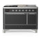 ILVE Majestic III 48-inch Dual Fuel Range with 5 Natural Gas Burner, Griddle, French Top and Solid Door Electric Oven in Graphite Matte with Chrome Trim (UM48FSQNR3MGC)